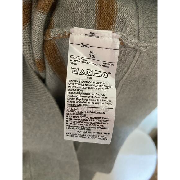 Gap Mens Sweater Size XL Light Heather Gray Mustard Blue Breton Stripe VNeck NEW - Picture 5 of 5